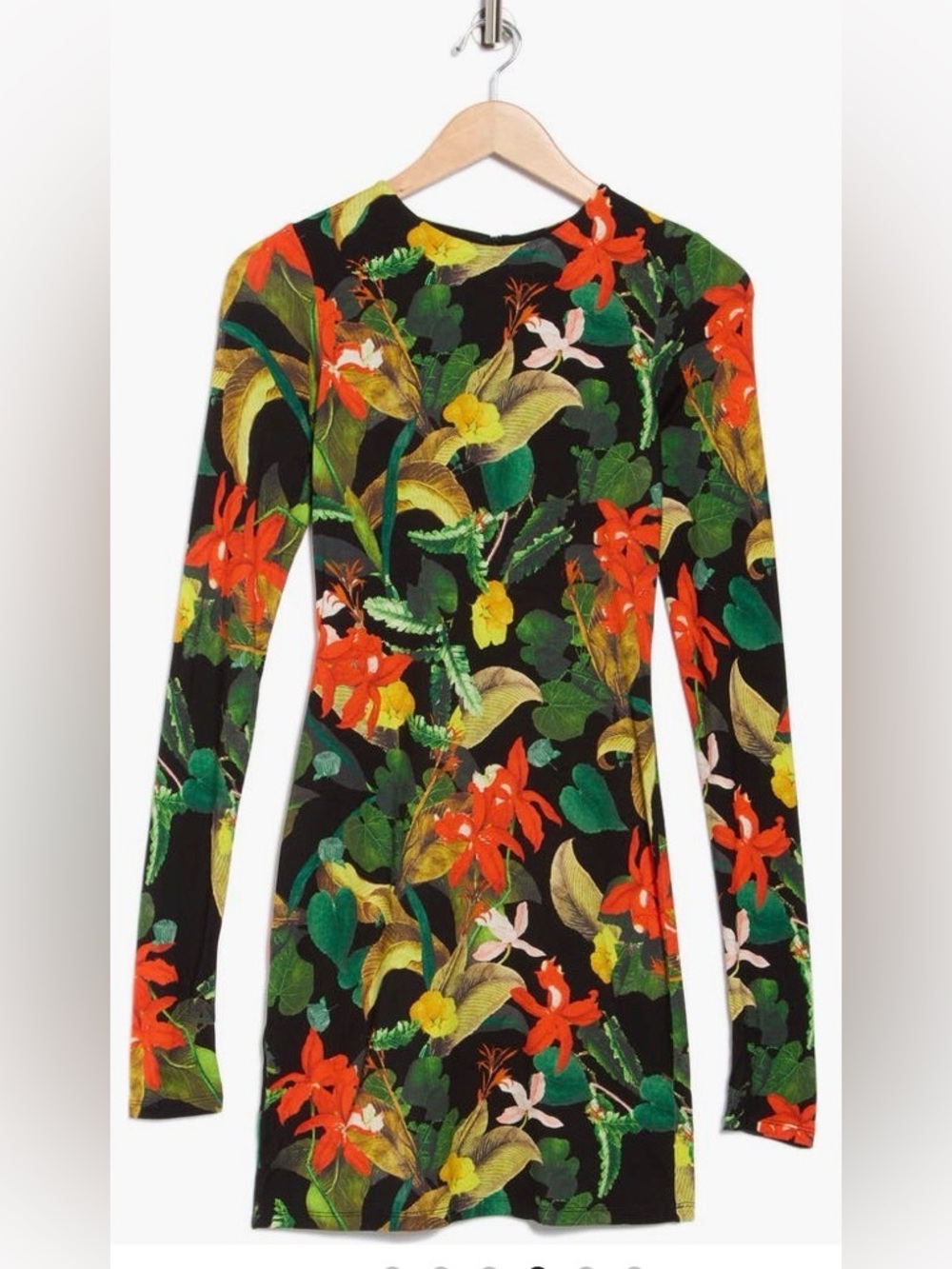 Alice + Olivia Black Tropical Floral Long Sleeve Dress (Sz 8)